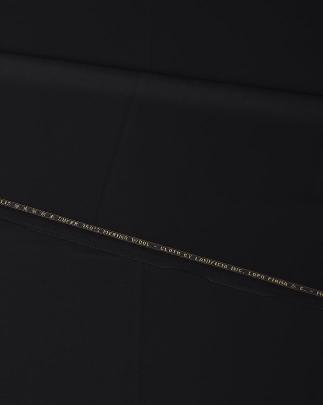 Deep Black Loro Piana Super 150’s Merino Wool Italian Suiting Fabric, Width 150 Cms, Length 3.75 Mtrs, Made in Italy-D26047