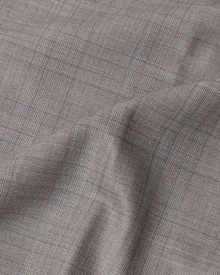 Light Brown Checkered Loro Piana Super 150’s Merino Wool Italian Suiting Fabric, Width 150 Cms, Length 3.75 Mtrs, Made in Italy-D26049