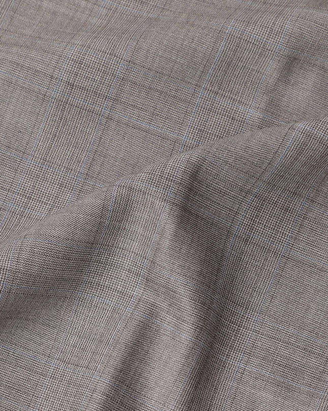 Light Brown Checkered Loro Piana Super 150’s Merino Wool Italian Suiting Fabric, Width 150 Cms, Length 3.75 Mtrs, Made in Italy-D26049