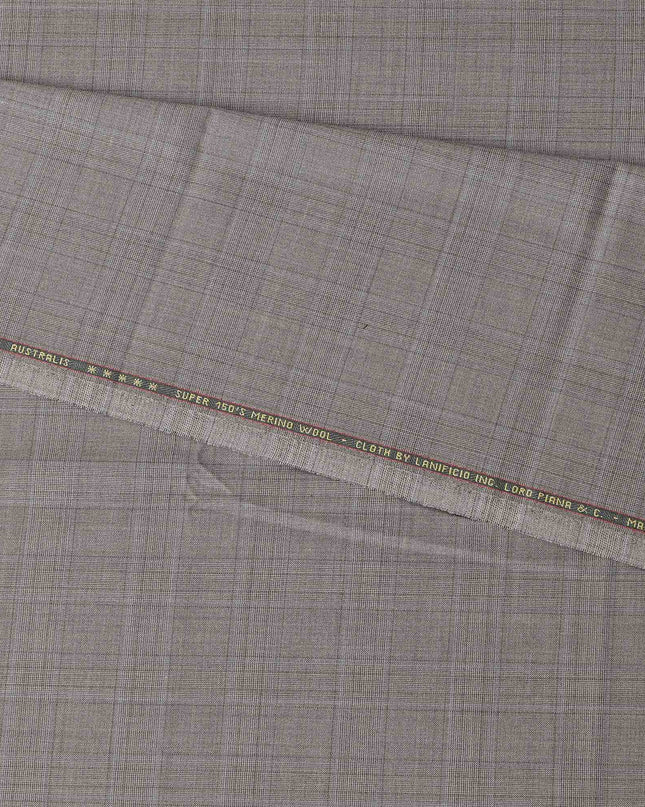 Light Brown Checkered Loro Piana Super 150’s Merino Wool Italian Suiting Fabric, Width 150 Cms, Length 3.75 Mtrs, Made in Italy-D26049