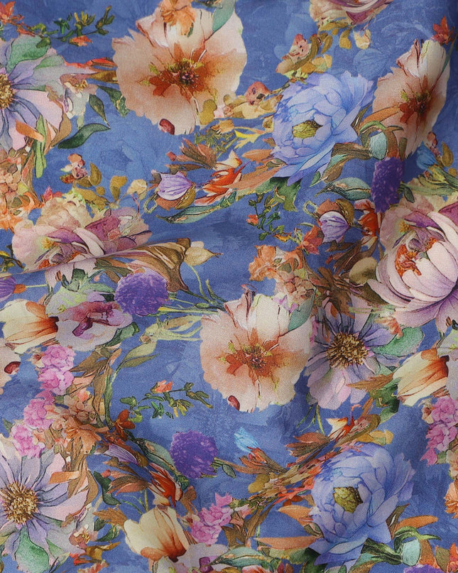 Blue Floral Printed Cotton Lawn Fabric Soft Lightweight Dressmaking Sewing Material 4.0 Meters Length 110 Cms Width India-D27642