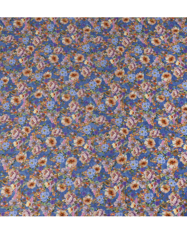 Blue Floral Printed Cotton Lawn Fabric Soft Lightweight Dressmaking Sewing Material 4.0 Meters Length 110 Cms Width India-D27642