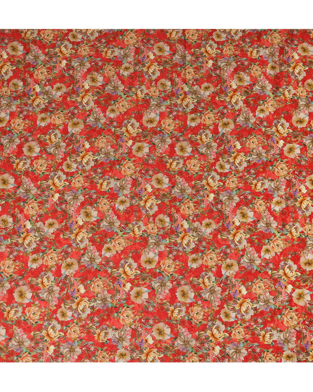 Red Floral Printed Cotton Lawn Fabric All Over Blooming Flower Design Soft Sewing Material 4.0 Meters Length 110 Cms Width India-D27648