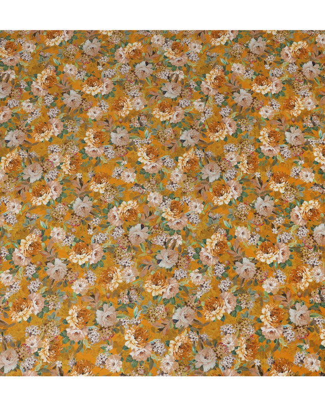 Mustard Yellow Floral Printed Cotton Lawn Fabric All Over Blooming Flower Design Soft Sewing Material 4.0 Meters Length 110 Cms Width India-D27649