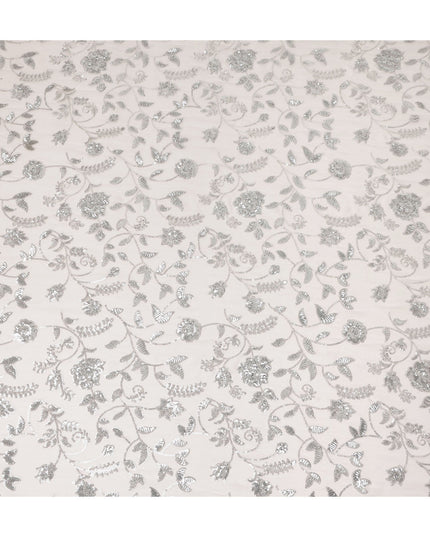 Blush Pink Floral Sequin Embroidered Premium Pure Silk Chiffon Fabric 110 Cms Width South Korea-D28201