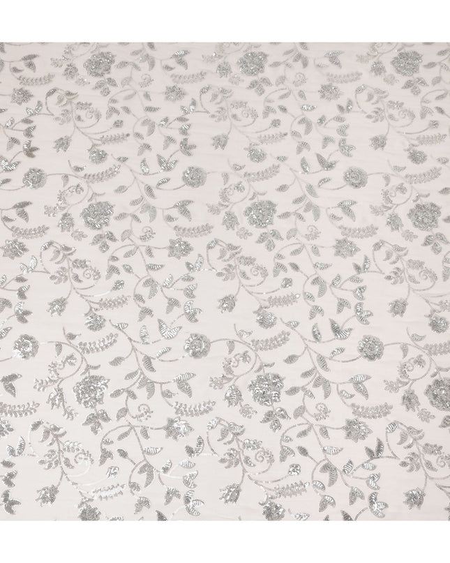 Blush Pink Floral Sequin Embroidered Premium Pure Silk Chiffon Fabric 110 Cms Width South Korea-D28201