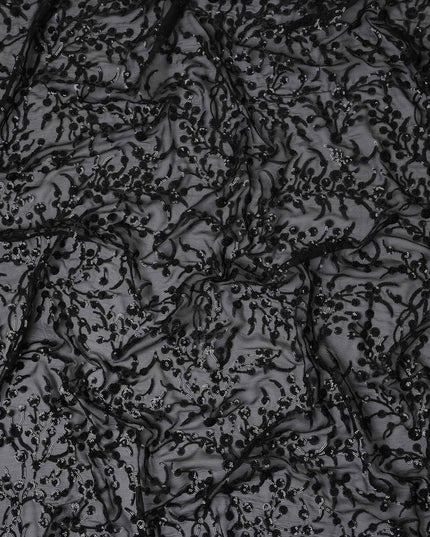 Onyx Black Pure Silk Chiffon Fabric 110cm