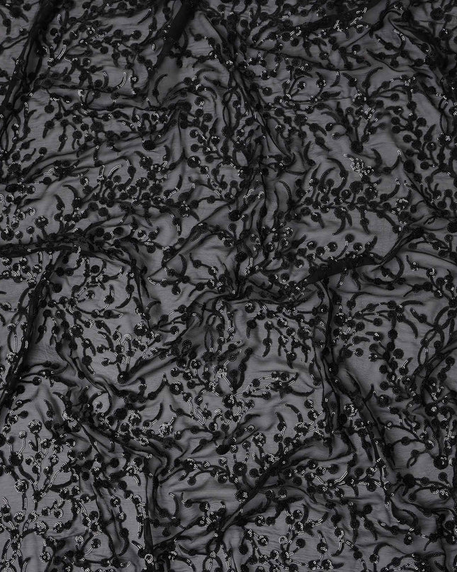 Onyx Black Pure Silk Chiffon Fabric 110cm