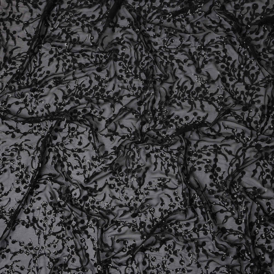 Onyx Black Pure Silk Chiffon Fabric 110cm