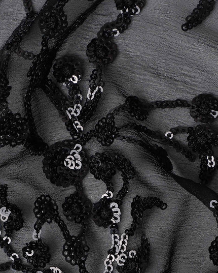 Onyx Black Pure Silk Chiffon Fabric 110cm