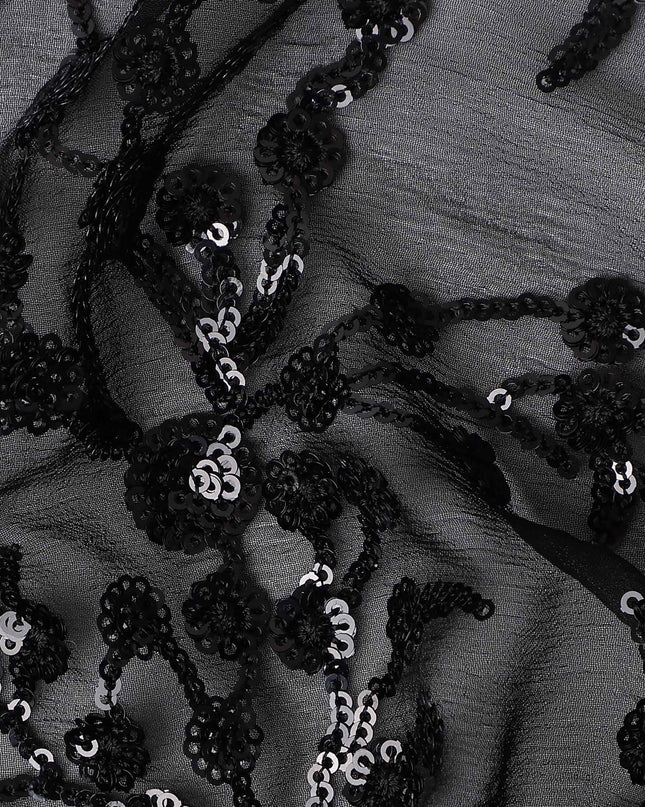 Onyx Black Pure Silk Chiffon Fabric 110cm