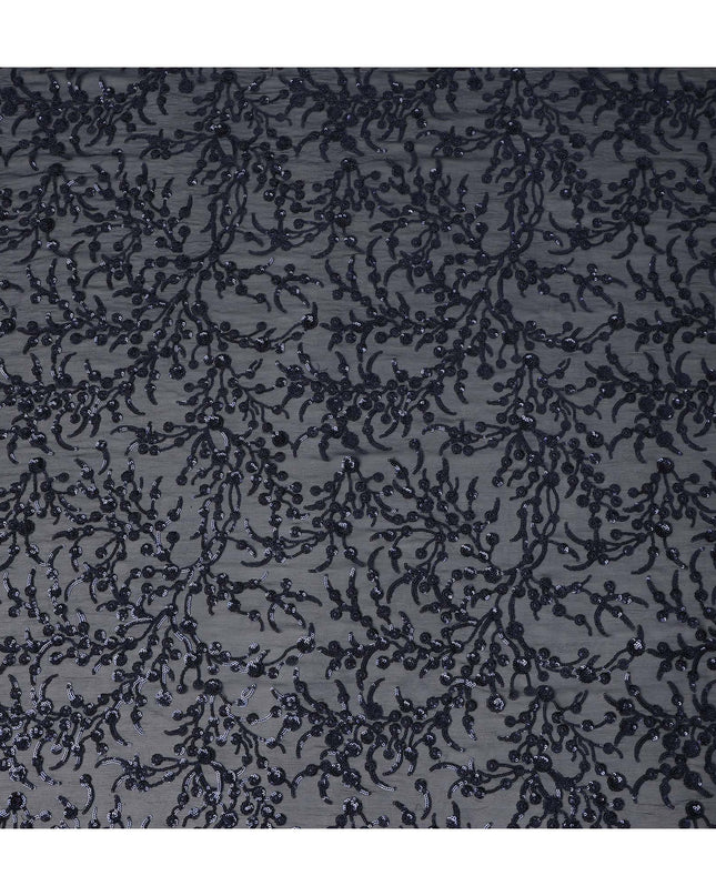 Navy Blue Floral Sequin Embroidered Premium Pure Silk Chiffon Fabric 110 Cms Width South Korea-D28204