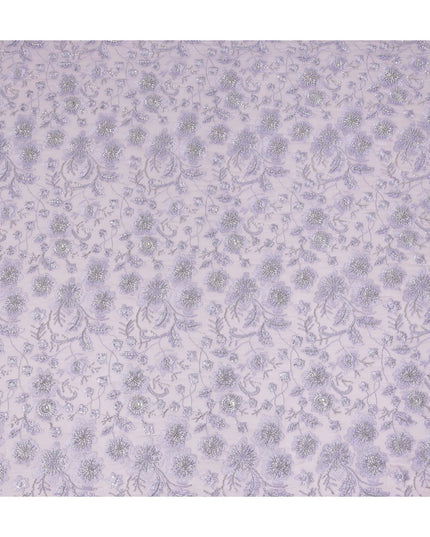 Lavender Floral Bead & Sequin Embroidered Premium Pure Silk Chiffon Fabric 110 Cms Width South Korea-D28209 - Regal Fabrics