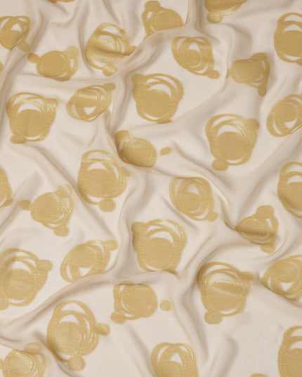 Gold Pure Silk Chiffon Fabric with Metallic Lurex Swirl Design, 110 Cms Width, Made in South Korea-D25930