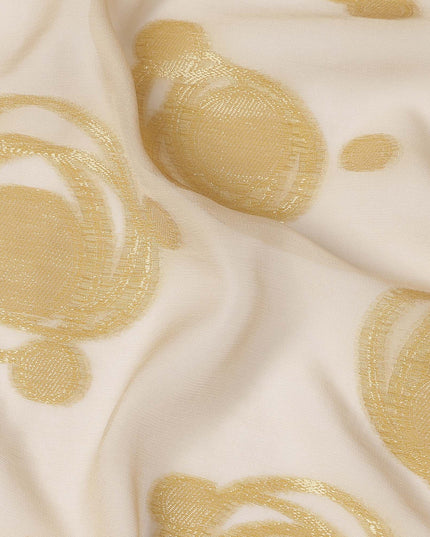 Gold Pure Silk Chiffon Fabric with Metallic Lurex Swirl Design, 110 Cms Width, Made in South Korea-D25930