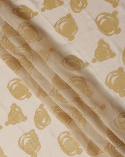 Gold Pure Silk Chiffon Fabric with Metallic Lurex Swirl Design, 110 Cms Width, Made in South Korea-D25930