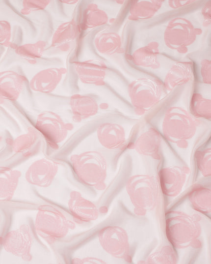 Baby Pink Pure Silk Chiffon Fabric with Metallic Lurex Swirl Design, 110 Cms Width, Made in South Korea-D25928