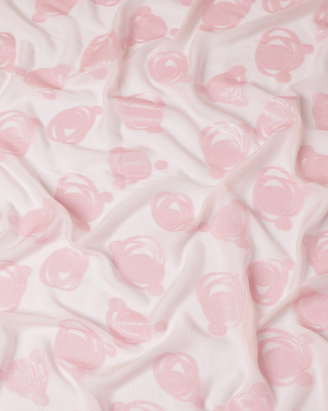 Baby Pink Pure Silk Chiffon Fabric with Metallic Lurex Swirl Design, 110 Cms Width, Made in South Korea-D25928