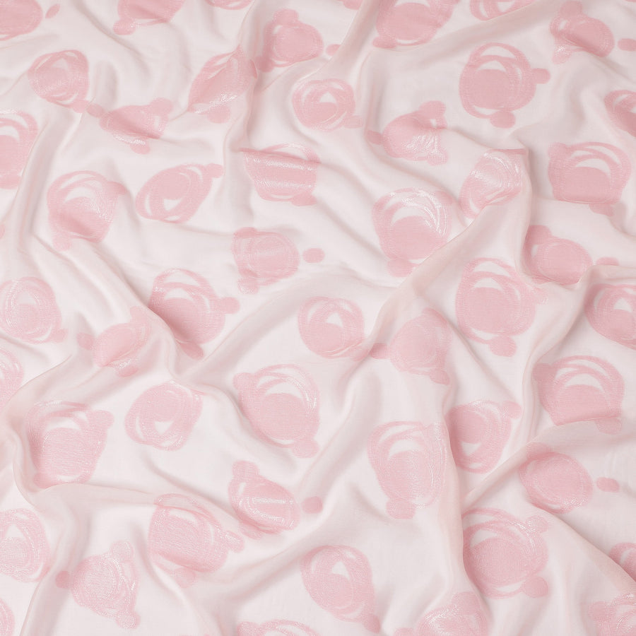 Baby Pink Pure Silk Chiffon Fabric with Metallic Lurex Swirl Design, 110 Cms Width, Made in South Korea-D25928