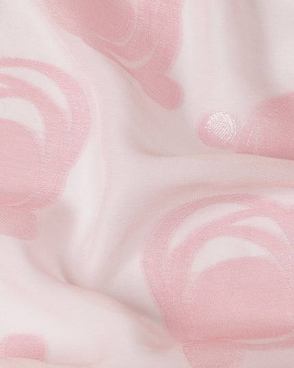 Baby Pink Pure Silk Chiffon Fabric with Metallic Lurex Swirl Design, 110 Cms Width, Made in South Korea-D25928