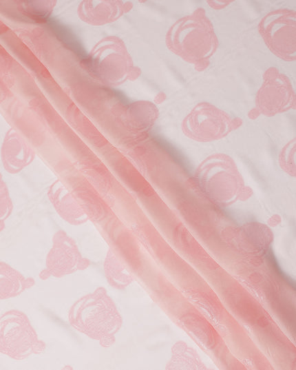 Baby Pink Pure Silk Chiffon Fabric with Metallic Lurex Swirl Design, 110 Cms Width, Made in South Korea-D25928