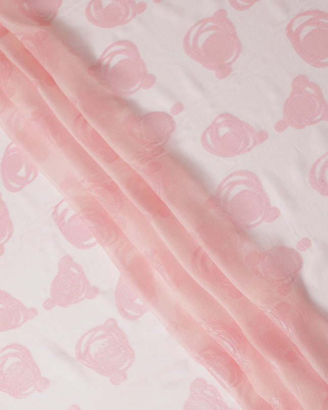 Baby Pink Pure Silk Chiffon Fabric with Metallic Lurex Swirl Design, 110 Cms Width, Made in South Korea-D25928