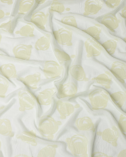 Light Green Pure Silk Chiffon Fabric with Metallic Lurex Swirl Design, 110 Cms Width, Made in South Korea-D25926