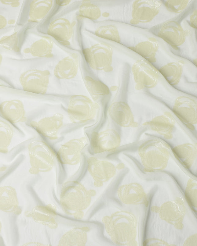 Light Green Pure Silk Chiffon Fabric with Metallic Lurex Swirl Design, 110 Cms Width, Made in South Korea-D25926