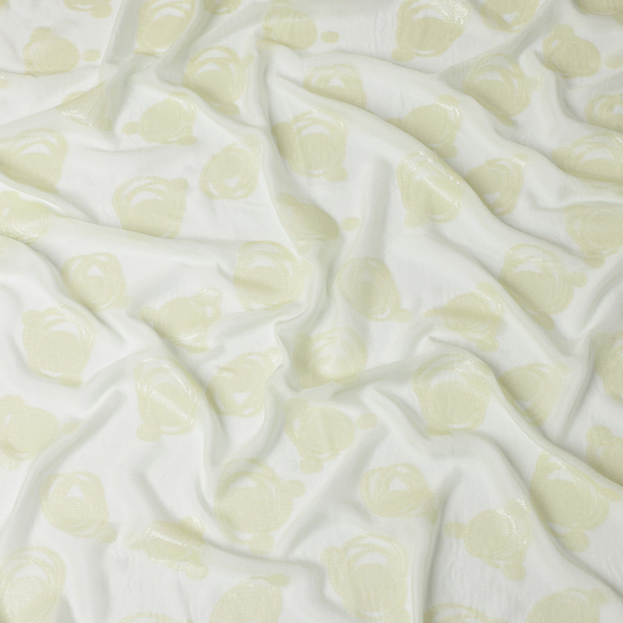 Light Green Pure Silk Chiffon Fabric with Metallic Lurex Swirl Design, 110 Cms Width, Made in South Korea-D25926