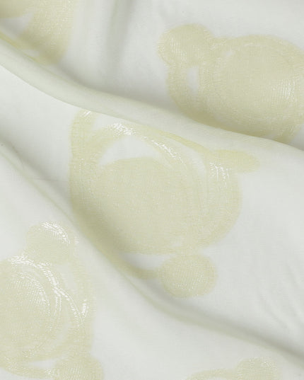 Light Green Pure Silk Chiffon Fabric with Metallic Lurex Swirl Design, 110 Cms Width, Made in South Korea-D25926