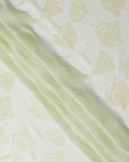 Light Green Pure Silk Chiffon Fabric with Metallic Lurex Swirl Design, 110 Cms Width, Made in South Korea-D25926