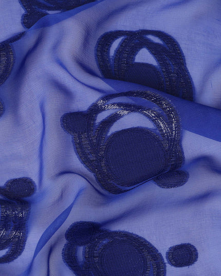 Royal Blue Pure Silk Chiffon Fabric with Metallic Lurex Swirl Design, 110 Cms Width, Made in South Korea-D25929
