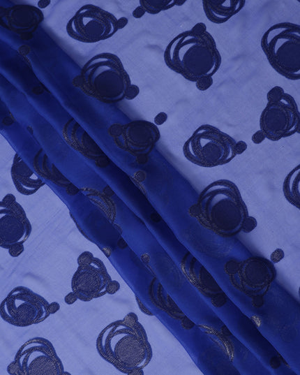 Royal Blue Pure Silk Chiffon Fabric with Metallic Lurex Swirl Design, 110 Cms Width, Made in South Korea-D25929