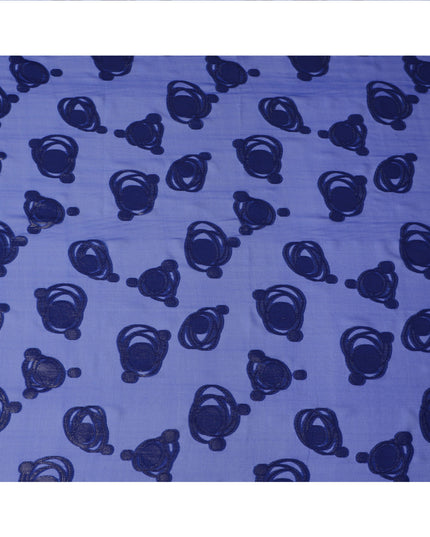 Royal Blue Pure Silk Chiffon Fabric with Metallic Lurex Swirl Design, 110 Cms Width, Made in South Korea-D25929