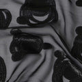 Black Pure Silk Chiffon Fabric with Metallic Lurex Swirl Design, 110 Cms Width, Made in South Korea-D25927