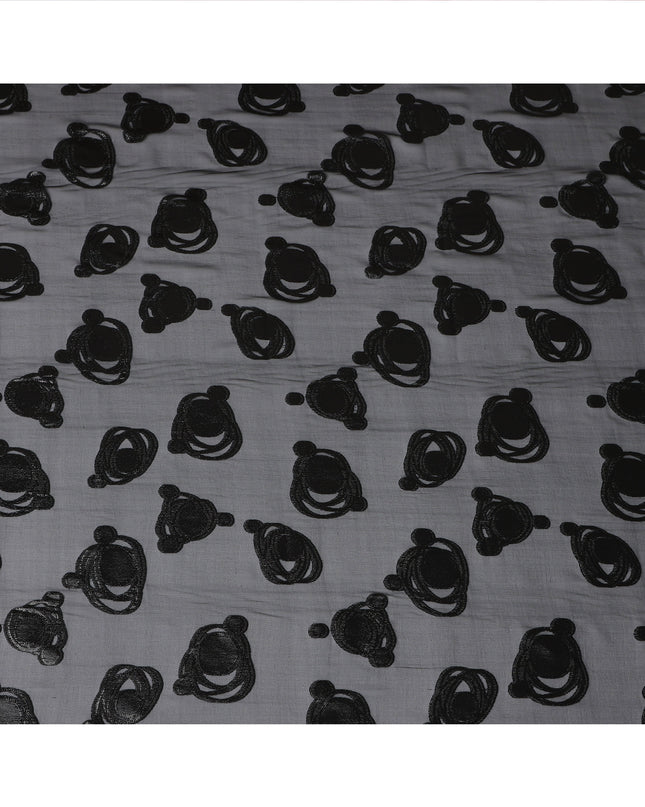 Black Pure Silk Chiffon Fabric with Metallic Lurex Swirl Design, 110 Cms Width, Made in South Korea-D25927