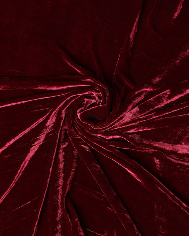 Wine Red Silk Blended Velvet Plain Luxury Fabric Soft Sheen Rich Texture 140 Cms From South Korea-D27264
