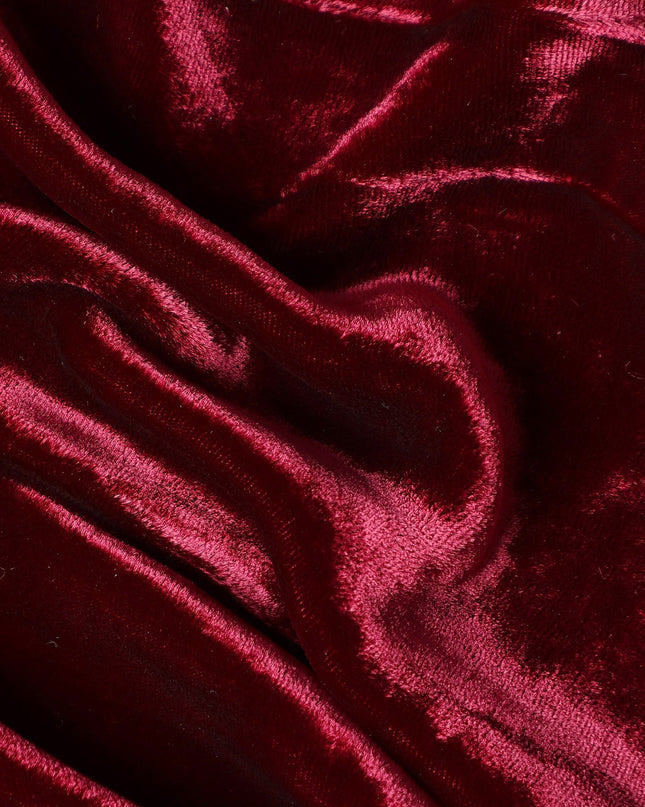Wine Red Silk Blended Velvet Plain Luxury Fabric Soft Sheen Rich Texture 140 Cms From South Korea-D27264