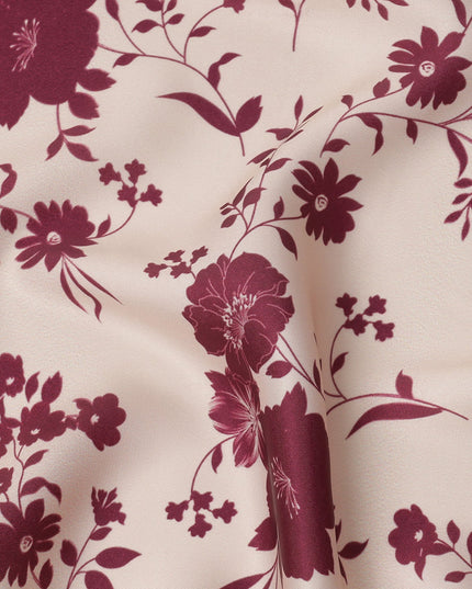 Beige and Maroon Floral Printed Synthetic Crepe Fabric, 110 Cms Width, Made in India-D26264