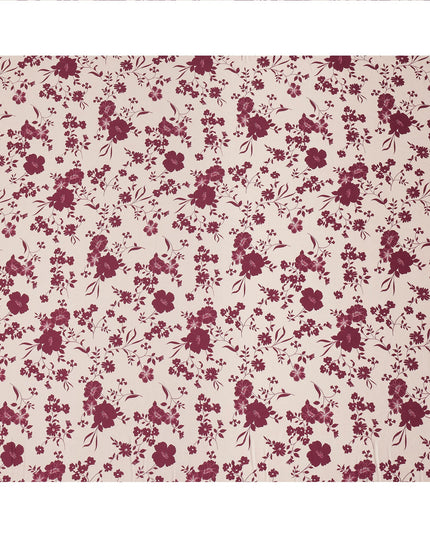 Beige and Maroon Floral Printed Synthetic Crepe Fabric, 110 Cms Width, Made in India-D26264
