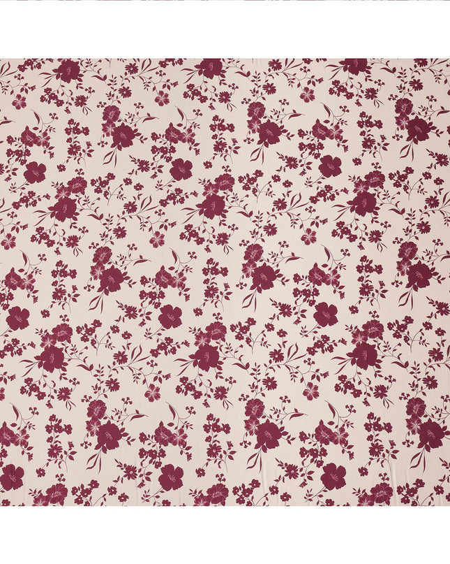 Beige and Maroon Floral Printed Synthetic Crepe Fabric, 110 Cms Width, Made in India-D26264