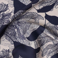 Navy Blue and White Abstract Floral Printed Synthetic Crepe Fabric, 110 Cms Width, Made in India-D26257