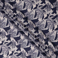 Navy Blue and White Abstract Floral Printed Synthetic Crepe Fabric, 110 Cms Width, Made in India-D26257