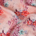 Peach Pink and Red Floral Printed Synthetic Crepe Fabric, 110 Cms Width, Made in India-D26259