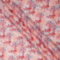 Peach Pink and Red Floral Printed Synthetic Crepe Fabric, 110 Cms Width, Made in India-D26259
