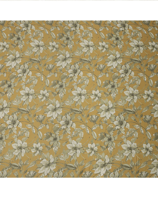 Mustard and Olive Green Floral Printed Synthetic Crepe Fabric, 110 Cms Width, Made in India-D26258