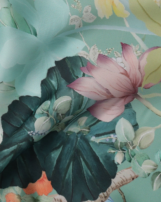 Mint Green Multicolor Floral Printed Synthetic Crepe Fabric, 110 Cms Width, Made in India-D26265