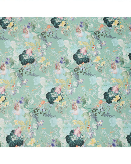 Mint Green Multicolor Floral Printed Synthetic Crepe Fabric, 110 Cms Width, Made in India-D26265