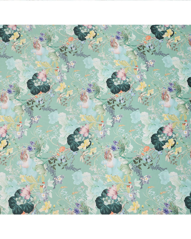 Mint Green Multicolor Floral Printed Synthetic Crepe Fabric, 110 Cms Width, Made in India-D26265