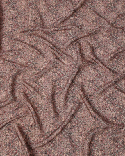Dusty Rose Paisley Printed Viscose Crepe Fabric with Intricate Mughal Design, 110 cms Width, Made in India-D26284